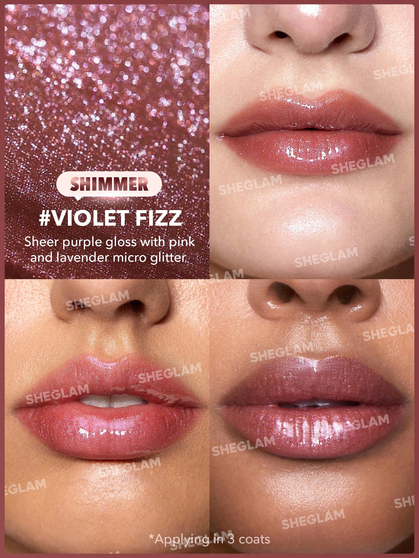 Блеск-плампер для губ Sheglam Pout-Perfect Shimmer Lip Plumper-Sugar Crystal оттенок Violet Fizz 