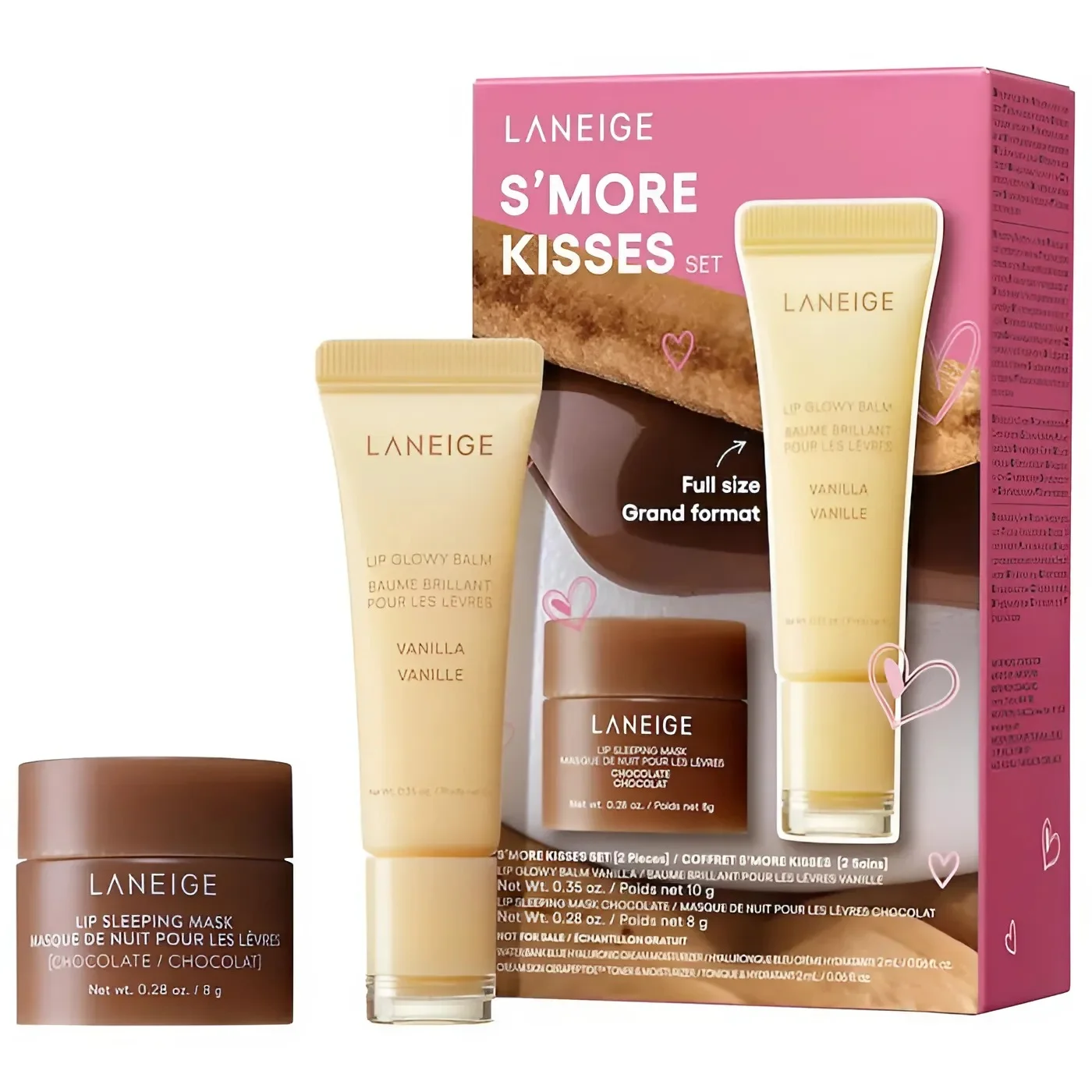 Лимитированный набор бальзам и маска для губ Laneige S'more Kisses Set аромат Vanilla & Chocolate