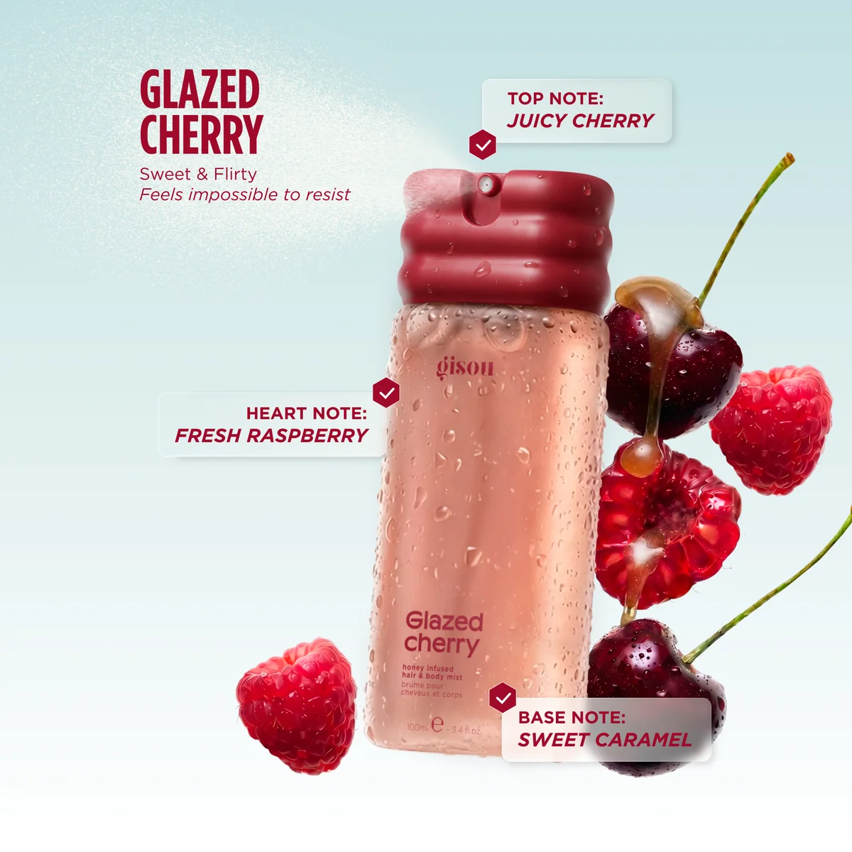 Парфюм-дымка для волос и тела GISOU Honey Infused Hair Body Mist Glazed Cherry 100ml