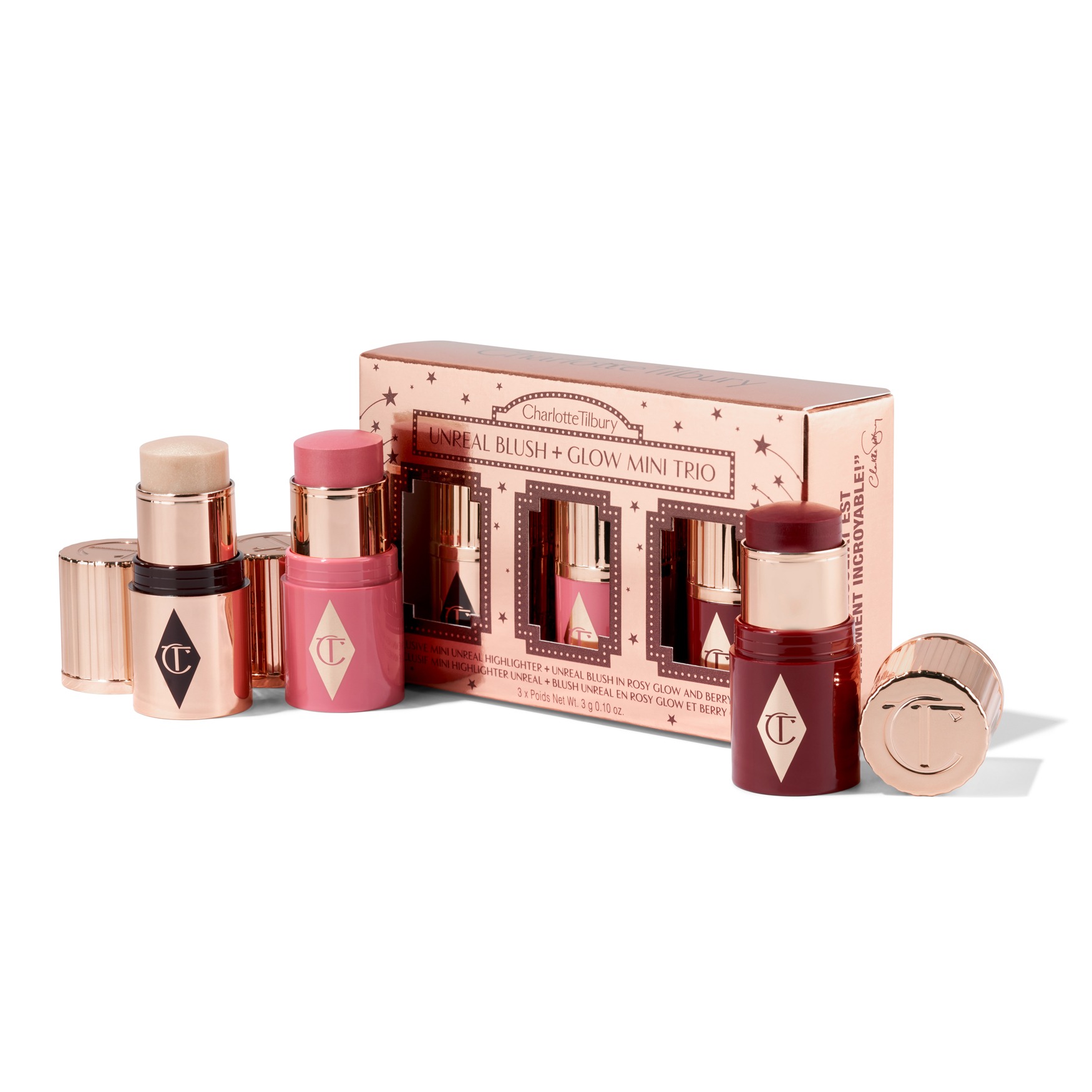 Лимитированный набор для лица Charlotte Tilbury Unreal Blush Glow Mini Trio Mini Cheek Kit