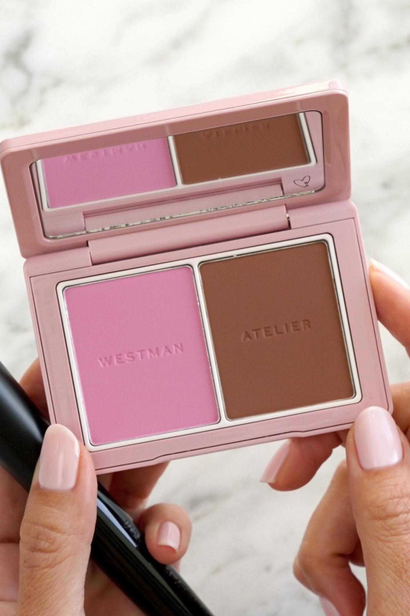 Палетка для лица румяна и скульптор Westman Atelier Baby Cheeks+Face Trace Sculpting Powder Duo оттенок Tulle / Truffle