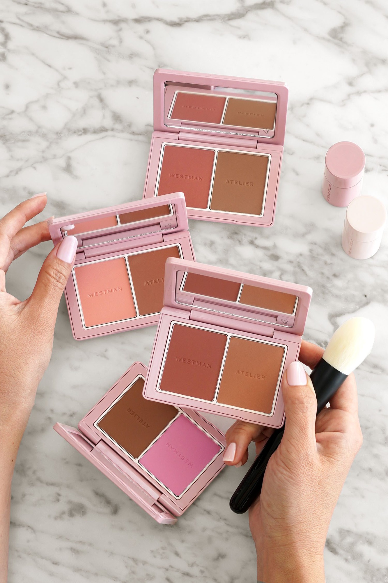 Палетка для лица румяна и скульптор Westman Atelier Baby Cheeks+Face Trace Sculpting Powder Duo оттенок Petal / Biscuit
